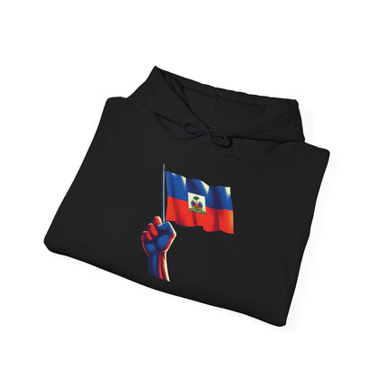 Haitian Pride Unisex Hoodie Heavy Blend Sweatshirt with Raised Flag Graphic Cultural Apparel for Heritage, Activists & Everyday Comfort