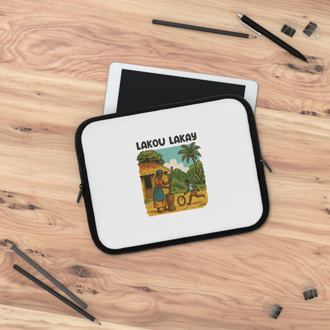 Lakou Lakay Haitian Village Scene Heritage Laptop Sleeve Limited Cultural Memory - CreoleSizzle
