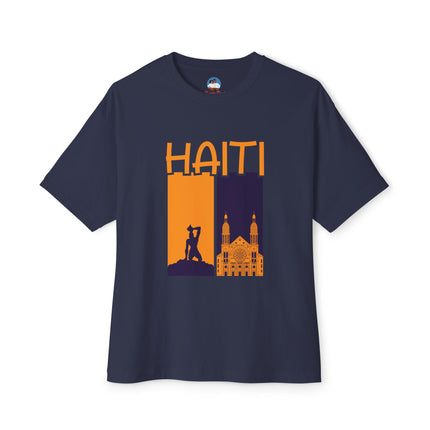 Faith & Resistance — Haiti Oversized Graphic Tee | Marron + Cathedral Design, Revolutionary Heritage Shirt, Unisex Boxy Top - CreoleSizzle