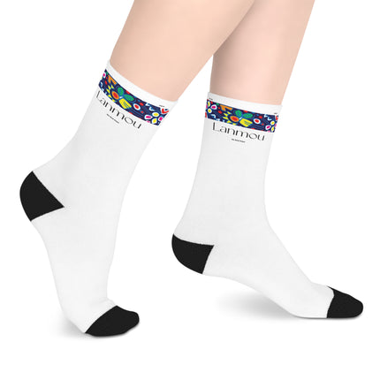 Lanmou Limited Heritage Crew Mid Length Socks Creole Love Design with Haitian Textile Motifs