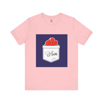 Haitian Hibiscus Pocket Tee Unisex T-Shirt Tropical Heritage Wear Island-Inspired Everyday Top