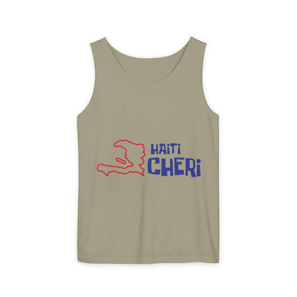 Haiti Chéri Playful Tropical Island Tank Top Cartoon Script Design Unisex Garment-Dyed Summer Shirt