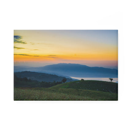 Haitian Mountains Landscape Button Magnet, Rectangle - Perfect Gift for Haiti Lovers, Island Souvenir, Ombre Sunset Fridge - CreoleSizzle