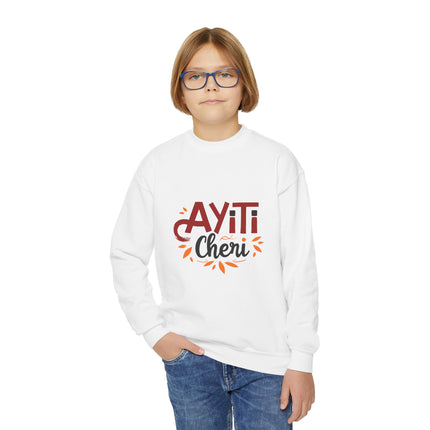 Ayiti Chéri Youth Crewneck Sweatshirt “Sweet Haiti” Graphic | Cozy Kids Pullover Cultural Heritage Apparel Birthday & Holiday Gift