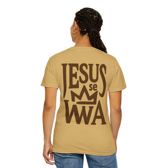 Jezi se Wa Jesus is King Unisex Garment-Dyed T-Shirt Haitian Faith & Culture Series, Vintage Style Tee Haitian Street Vibes Graphic on Back