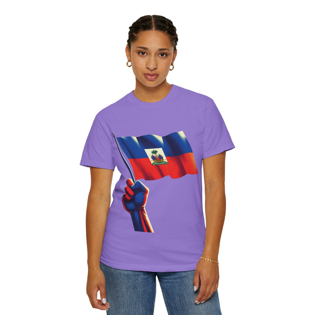The Unbreakable Standard Haitian Flag Raised High T-Shirt Heritage Pride Collection Unisex Garment-Dyed T-Shirt,