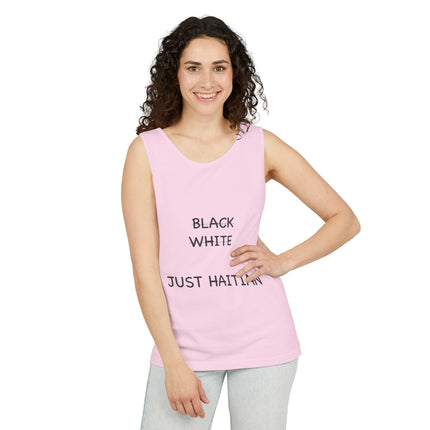 Black White Just Haitian Tank Top Unisex Heritage Pride Shirt Cultural Identity Apparel Summer Wear