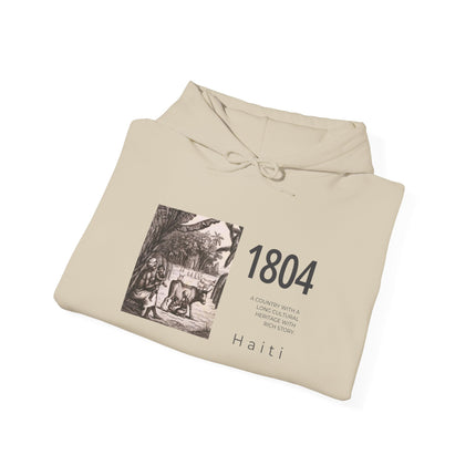 1804 Independence Heritage Hoodie Haiti History & Freedom Tribute Vintage Sketch Unisex Casual Hoodie