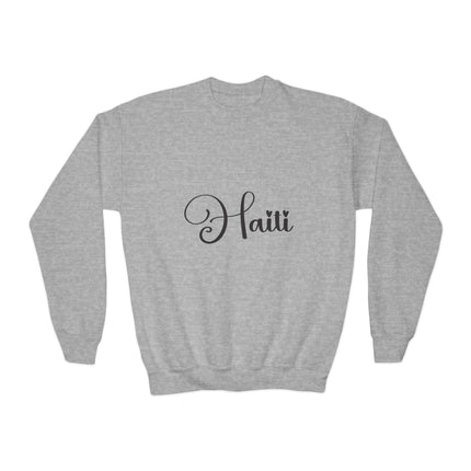 The Haitian Script Elegant Youth Sweatshirt Caribbean Heritage Series Youth Premium Crewneck