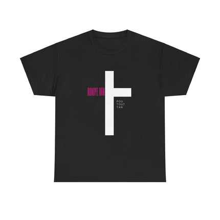 Bondye Bon Pou Toutan T-Shirt - Christian Haitian Faith Tee - Inspirational Gospel Apparel with Cross Graphic Unisex Heavy Cotton Tee - CreoleSizzle