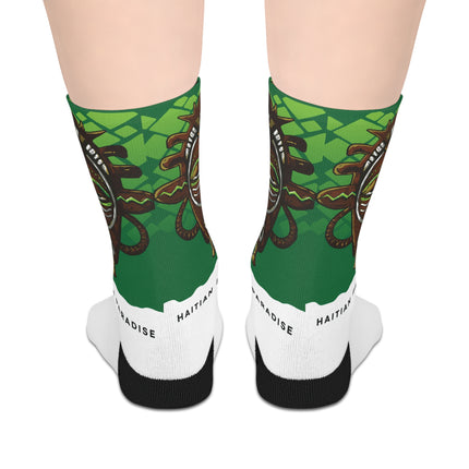 Haitian Paradise Limited Heritage Crew Mid-Length Socks Afro Haitian Guardian Mask Design