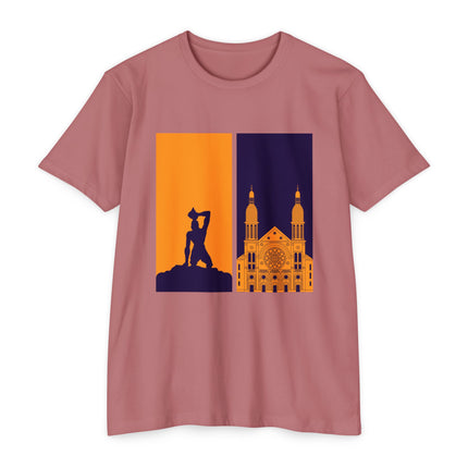 The Dual Heritage Tee Marron & Cathedral Reflection Haitian Identity Series Unisex CVC Jersey T-Shirt