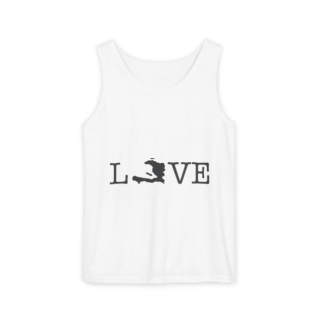 The Love Map Haiti Pride Tank Top Unisex Garment-Dyed Summer Shirt Caribbean Heritage Apparel