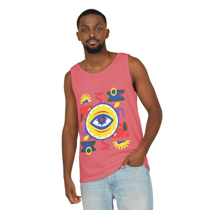 Colorful Eye Graphic Tank Top Unisex Boho Festival Shirt Spiritual Protection Design Afro-Haitian Inspired