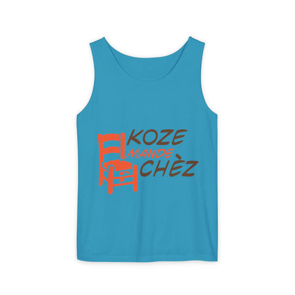 Koze Mandé Chèz Pastel Creole Gossip Tank Top Fun Haitian Saying Unisex Garment-Dyed Summer Shirt
