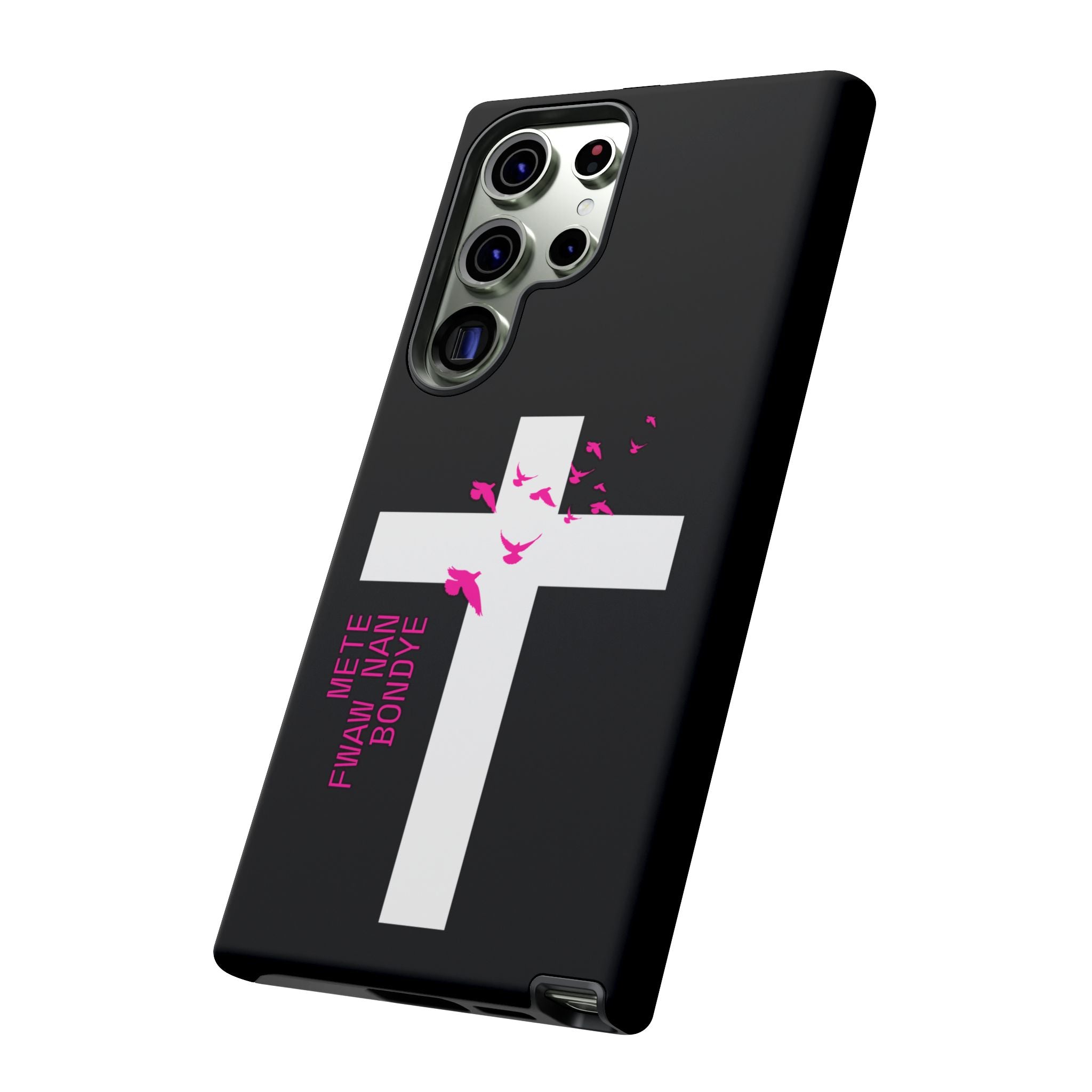 Mete Fwa W Nan Bondye Phone Case – Haitian Gospel Cross Design – Faith-Based Christian Cover