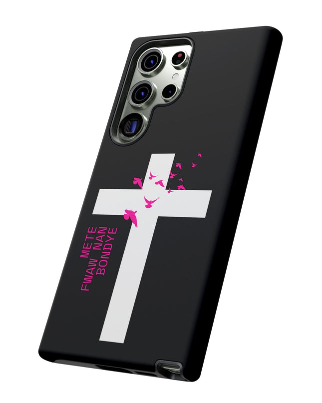 Mete Fwa W Nan Bondye Phone Case – Haitian Gospel Cross Design – Faith-Based Christian Cover - CreoleSizzle