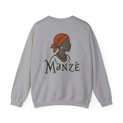 Manzè Empowered Haitian Women Crewneck Sweatshirt Unisex Midweight Fleece Black Culture & Heritage Apparel