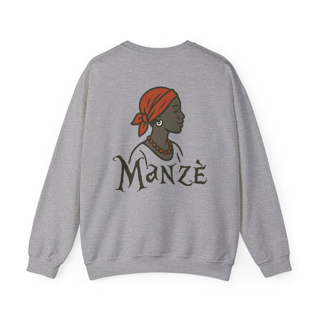Manzè Empowered Haitian Women Crewneck Sweatshirt Unisex Midweight Fleece Black Culture & Heritage Apparel