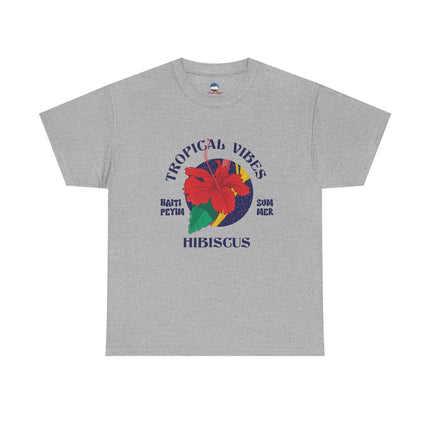 Tropical Vibes T-Shirt Caribbean Hibiscus Graphic Unisex Coastal Pullover Summer & Resort Wear Tropical Vibes Tee
