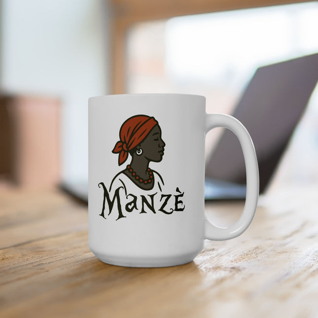 Manzè The Power of Womanhood Premium Mug Haitian Feminine Strength and Cultural Pride - CreoleSizzle