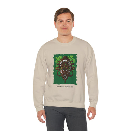 The Ancestral Guardian Afro-Haitian & Taino Mask Sweatshirt Cultural Heritage Series Haitian Paradise Crewneck Sweatshirt