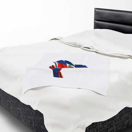 Haitian Flag Raised Fist Premium Plush Blanket Symbol of Strength Resistance Pride - CreoleSizzle