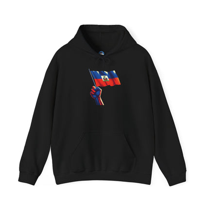 Haitian Pride Unisex Hoodie Heavy Blend Sweatshirt with Raised Flag Graphic Cultural Apparel for Heritage, Activists & Everyday Comfort