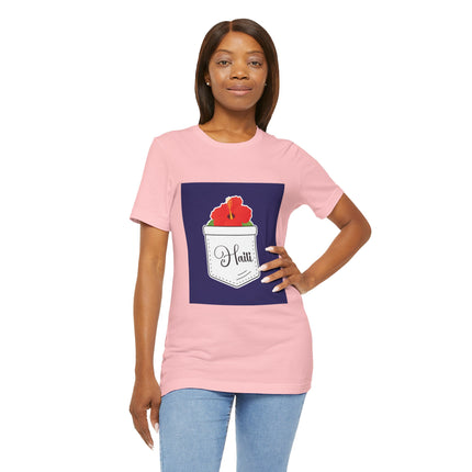 Haitian Hibiscus Pocket Tee Unisex T-Shirt Tropical Heritage Wear Island-Inspired Everyday Top