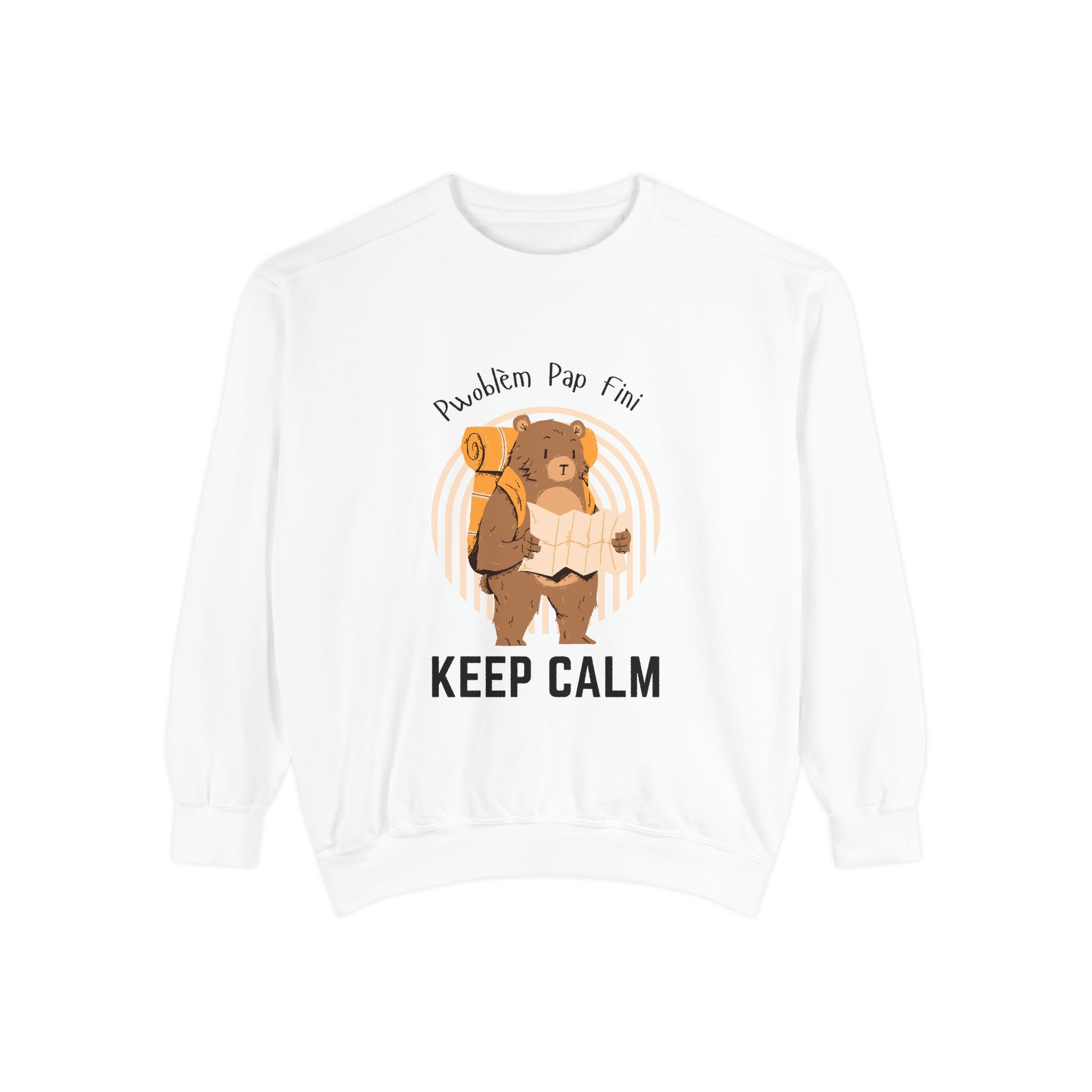 Pwoblem Pap Fini Keep Calm Sweatshirt – Haitian Creole Inspirational Sweater – Unisex Relaxed Fit Fleece