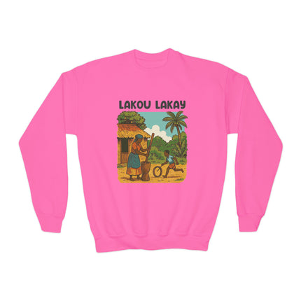 The Heart of Home Lakou Lakay Youth Sweatshirt Haitian Heritage Series Youth Premium Crewneck