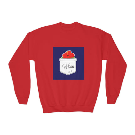 Haiti Hibiscus Youth Crewneck Sweatshirt Cozy Floral Haitian Pride Pullover Unisex Kids Spring Fashion Cultural Heritage Design