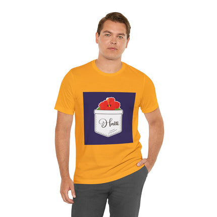 Haitian Hibiscus Pocket Tee Unisex T-Shirt Tropical Heritage Wear Island-Inspired Everyday Top