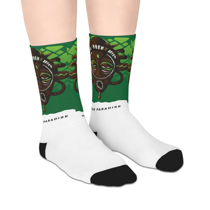 Haitian Paradise Limited Heritage Crew Mid-Length Socks Afro Haitian Guardian Mask Design