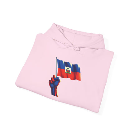 Haitian Pride Unisex Hoodie Heavy Blend Sweatshirt with Raised Flag Graphic Cultural Apparel for Heritage, Activists & Everyday Comfort