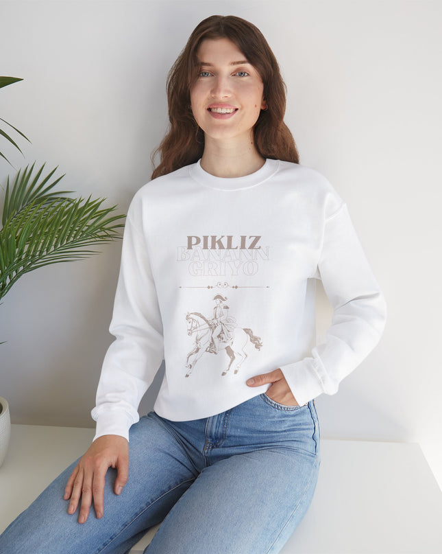Pikliz Banann Griyo Haitian Cuisine Inspired Cultural Graphic Shirt Sweatshirt Haitian Creole Humor Cozy & Bold Design Bold Haitian Pride Shirt for Cultural Heritage - CreoleSizzle