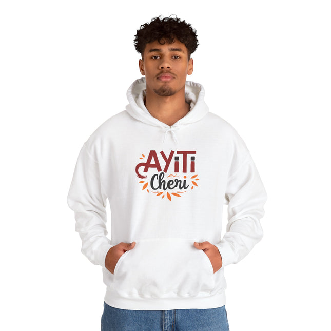 Ayiti Chéri Hoodie Haitian Pride Hooded Sweatshirt, Unisex Cozy Pullover with Cultural Typography, Heritage & Carnival-Inspired Apparel