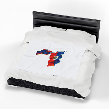 Haitian Flag Raised Fist Premium Plush Blanket Symbol of Strength Resistance Pride - CreoleSizzle