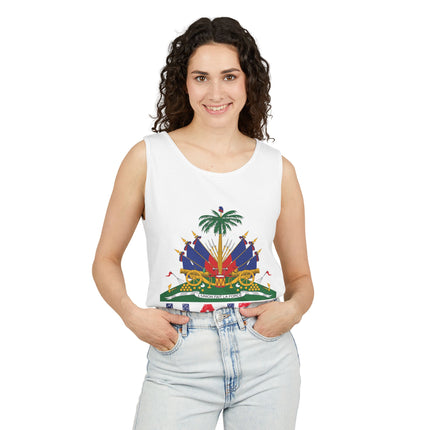 Ayiti in Crayon Heritage Tank Top Haitian Flag & Kreyòl Design Unisex Garment-Dyed Summer Wear