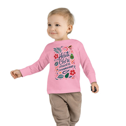 Haiti Chéri Mwen Renmenw Toddler Tee Tropical Floral Long Sleeve Haitian Pride Kids Shirt Spring & Everyday Wear