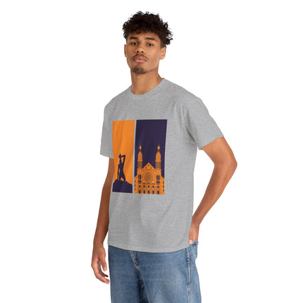 Reflections of Resistance Mirrored Negre Marron Cathedral T-Shirt Haitian Heritage Series Cityscape Unisex Heavy Cotton Tee