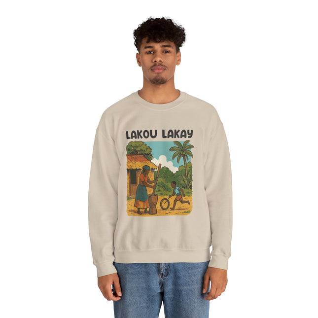 The Lakou Memory Haitian Courtyard Scene Sweatshirt Creole Heritage Series Vintage-Inspired Crewneck Sweatshirt