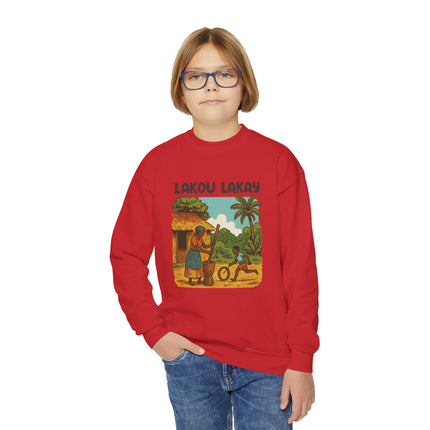 The Heart of Home Lakou Lakay Youth Sweatshirt Haitian Heritage Series Youth Premium Crewneck