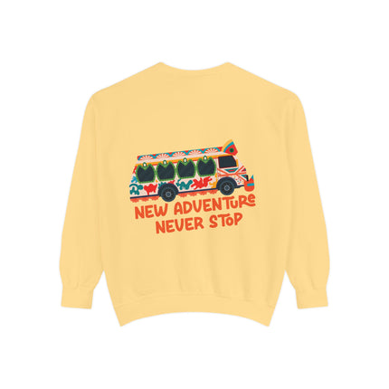 New Adventure Never Stop Tap-Tap Travel Sweatshirt Haitian Culture Series Unisex Premium Crewneck Haitian Street Vibes Graphic on Back