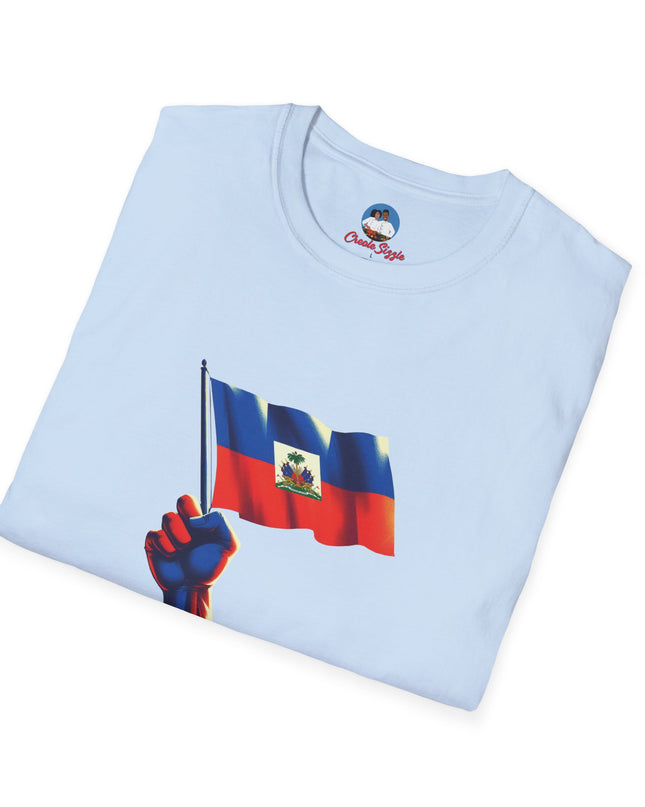 Flag Raised, Fist High — Haitian Pride Sweatshirt | Revolutionary Symbol Apparel, Heritage Crewneck, Black Empowerment Unisex T-Shirt