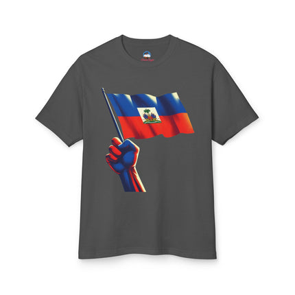 Raised in Resistance Haitian Flag Power Fist T-Shirt Heritage & Unity Series Unisex Heavyweight T-Shirt