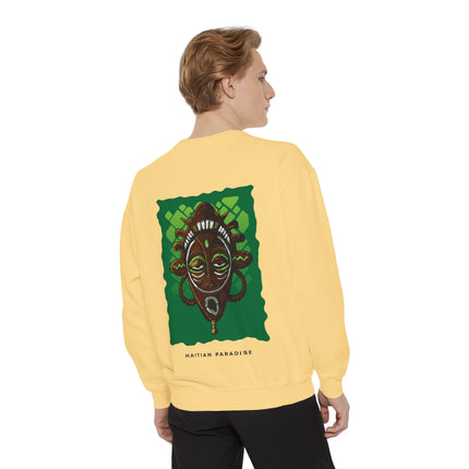 Haitian Paradise Guardian Sweatshirt Afro-Haitian Art-Inspired Design Unisex Cultural Streetwear, Cozy Layer for All Seasons