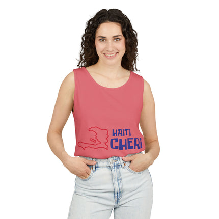Haiti Chéri Playful Tropical Island Tank Top Cartoon Script Design Unisex Garment-Dyed Summer Shirt