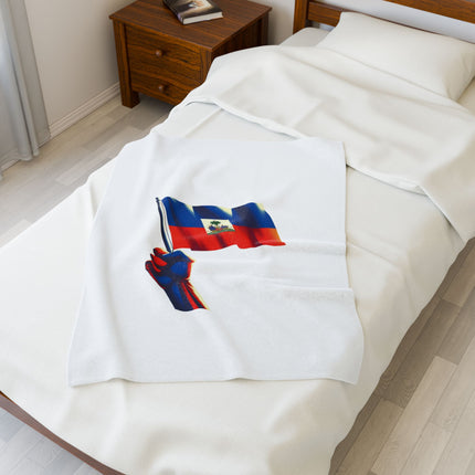 Haitian Flag Raised Fist Premium Plush Blanket Symbol of Strength Resistance Pride - CreoleSizzle