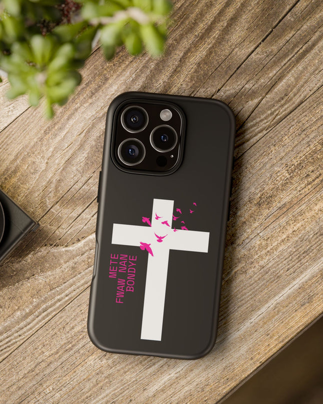 Mete Fwa W Nan Bondye Phone Case – Haitian Gospel Cross Design – Faith-Based Christian Cover - CreoleSizzle